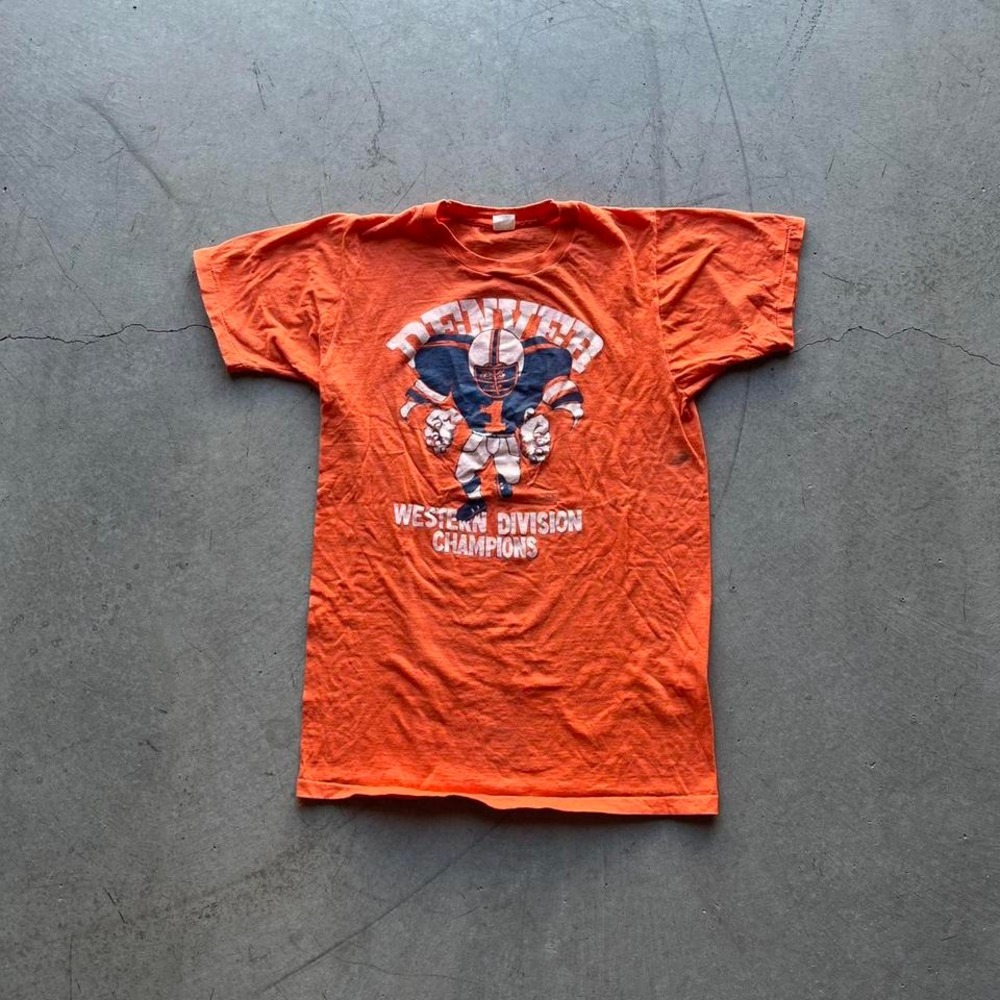 Vintage 1977 Denver Western Division Champions T-Shirt Orange Cotton Mens Small